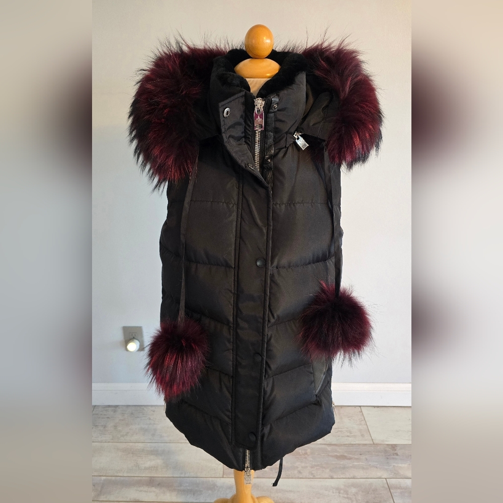 Nicole Benisti Duck Down Vest Fox Fur-Trimmed & Rabbit Fur Black Size M